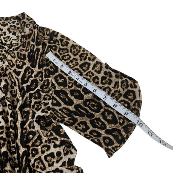 Siren Lily Strech Mesh Leopard Print Ruffled Top Blouse Women 1X Ruffle V neck - Picture 8 of 12